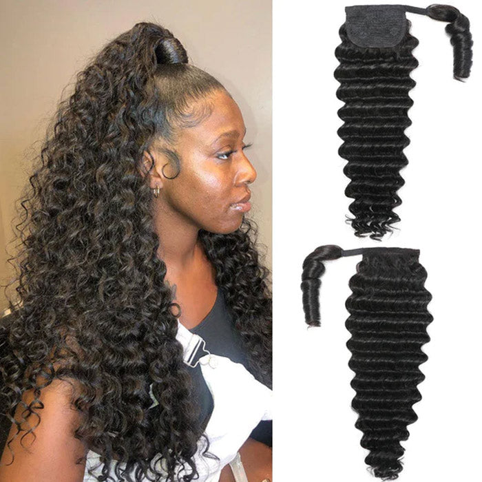 Afro Kinky Curl High Ponytail with Weave Wrap Around Clip in Hair Extensions 6 Ponytail Styles