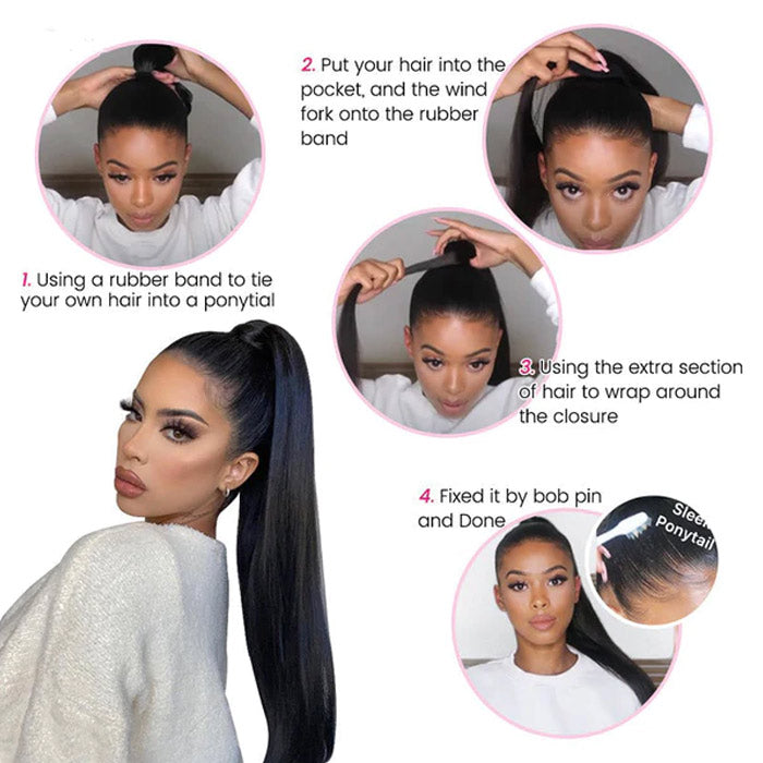 Afro Kinky Curl High Ponytail with Weave Wrap Around Clip in Hair Extensions 6 Ponytail Styles