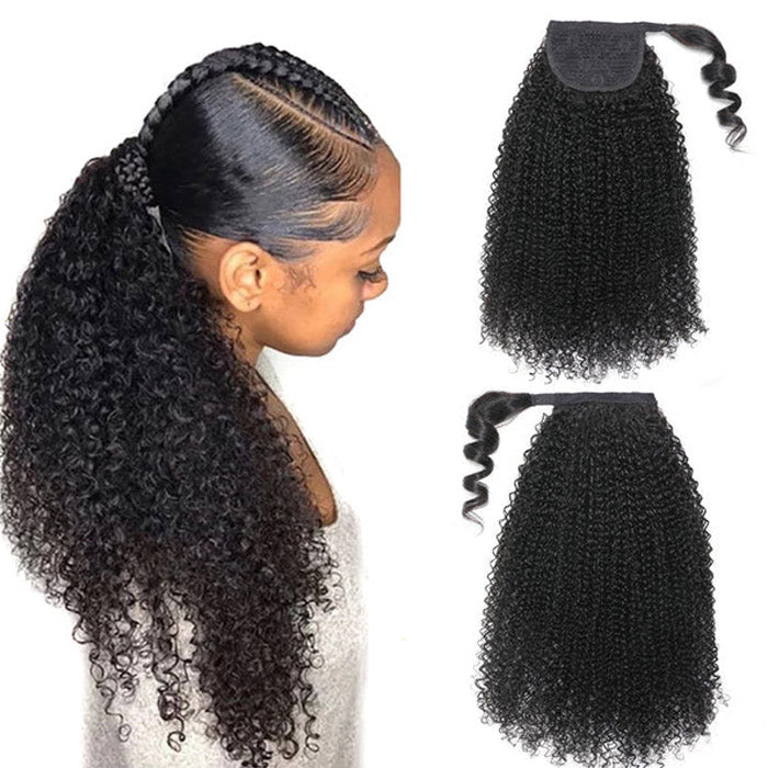 Afro Kinky Curl High Ponytail with Weave Wrap Around Clip in Hair Extensions 6 Ponytail Styles