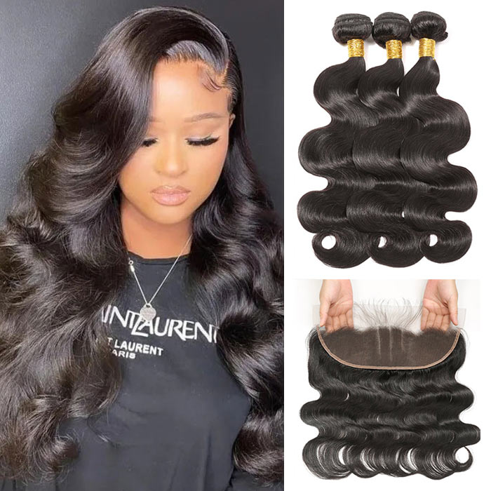 Best Beauty Body Wave Hair Bundles with Transparent Lace Frontal Pre Plucked with Baby Hair