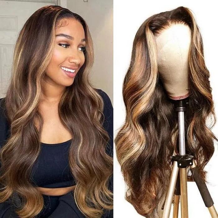 Best Beauty Hair 13x4 Lace Frontal Wig Body Wave Ombre Highlight Human Hair Lace Front Wigs Pre-Plucked