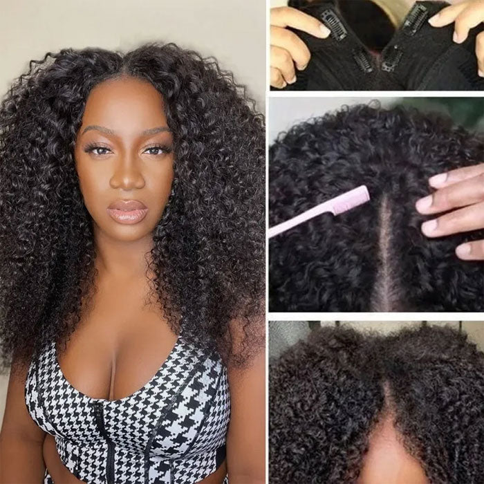 Best Beauty Hair V Part Wig Kinky Curly Virgin Human Hair U Part Wig Beginner Friendly