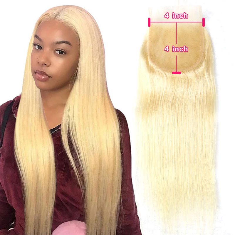 Best Beauty Straight Virgin Hair Bundles with Closure Honey Blonde #613 Transparent Lace Closure