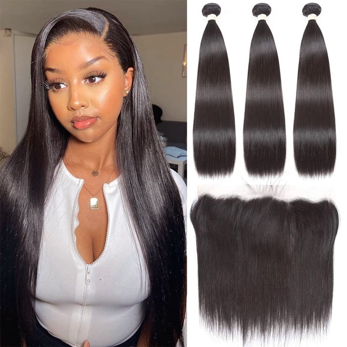 Best Beauty Transparent Lace Frontal with Bundles Bone Straight Virgin Human Hair Weave