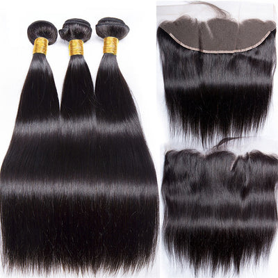 Best Beauty Transparent Lace Frontal with Bundles Bone Straight Virgin Human Hair Weave