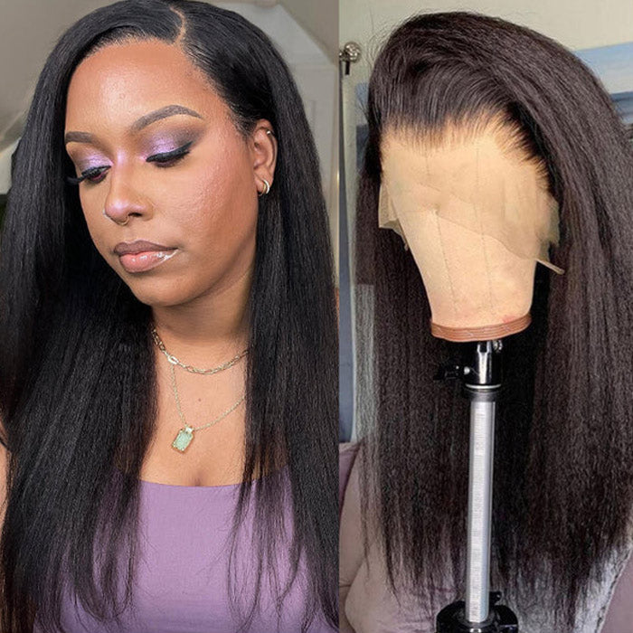 Best Beauty Yaki Straight 13x4 Lace Frontal Wig Pre Plucked Virgin Human Hair Flash Sale