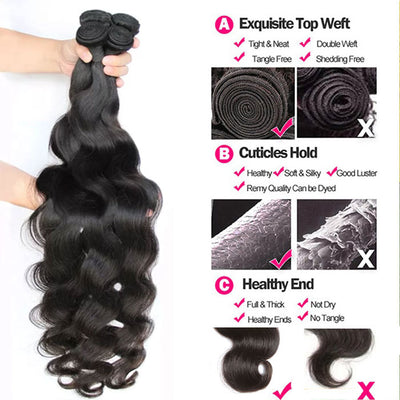 Body Wave Hair Bundles 8" to 40 Inches Natural Color Best Beauty Virgin Hair Weave Extensions