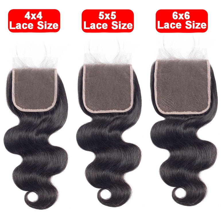 Body Wave Transparent Lace Closure 4x4 5x5 6x6 Virgin Human Hair 12"-22" Closure with Baby Hair