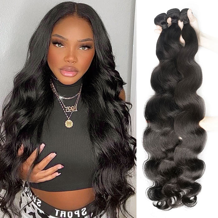 Body Wave Virgin Hair Bundles with Transparent Lace Closure Free Middle Three Part You Can Choose