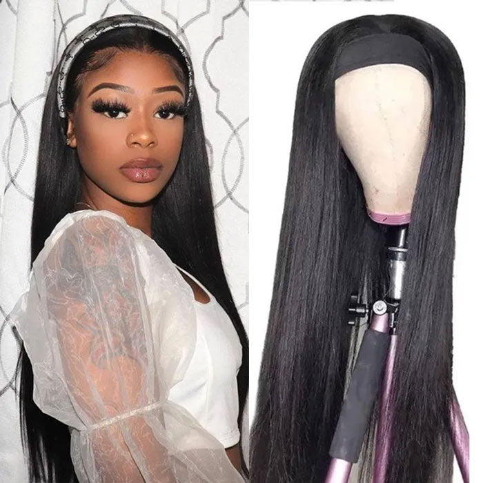 Bone Straight Headband Wig Virgin Human Hair Beginner Friendly Scarf Wig for Women