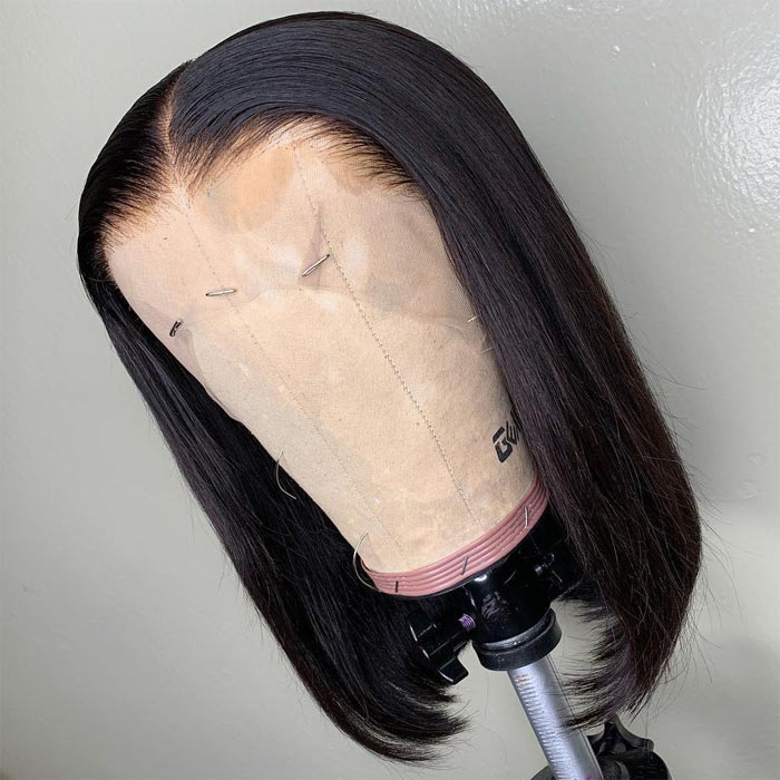 Bone Straight Short Bob Lace Front Wig Virgin Human Hair Pre Plucked