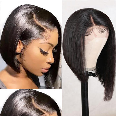 Bone Straight Short Bob Lace Front Wig Virgin Human Hair Pre Plucked