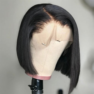 Bone Straight Short Bob Lace Front Wig Virgin Human Hair Pre Plucked