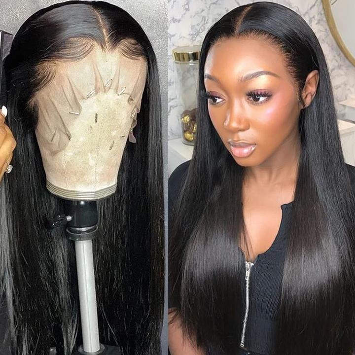 Bone Straight 13x4 Transparent Lace Frontal Wig Pre Plucked 12" to 32 Inches 150% or 180% Density