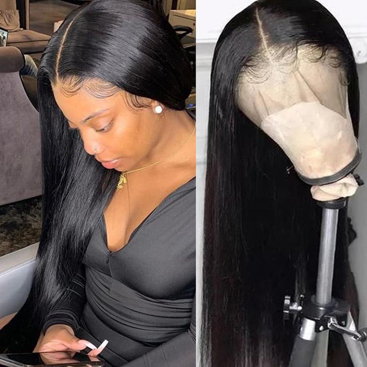 Bone Straight 13x4 Transparent Lace Frontal Wig Pre Plucked 12" to 32 Inches 150% or 180% Density