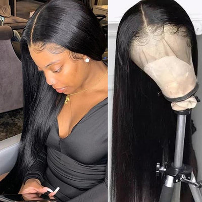 Bone Straight 13x4 Transparent Lace Frontal Wig Pre Plucked 12" to 32 Inches 150% or 180% Density