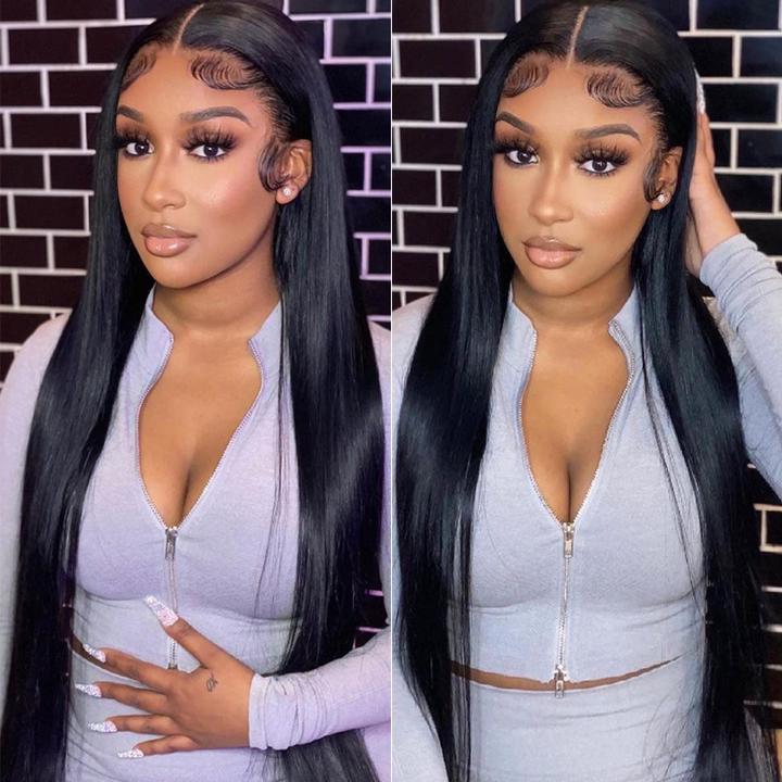 13x6 Lace Front Wig Bone Straight with Baby Hair Transparent Lace Long Wigs Human Hair
