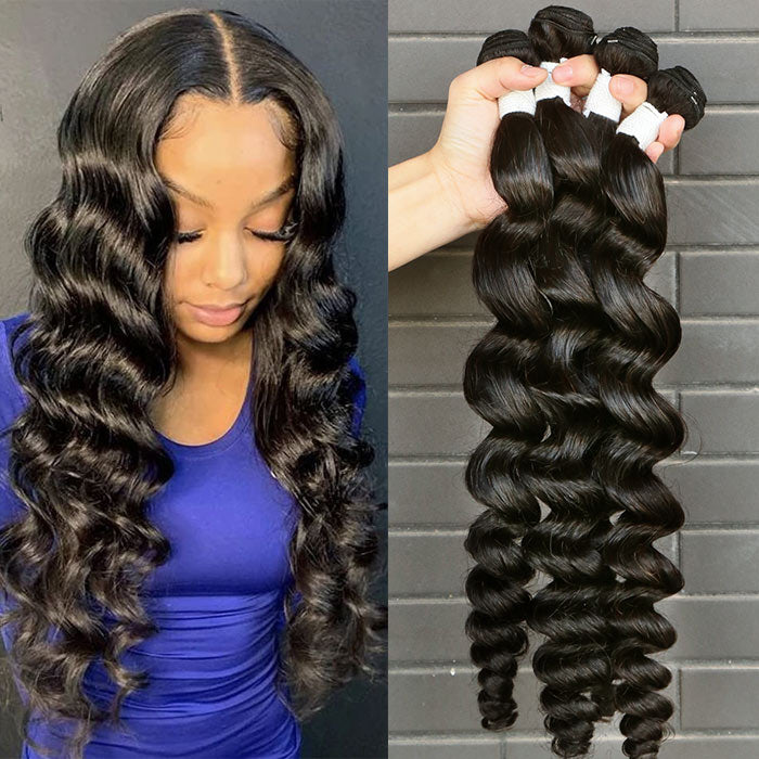 Bouncy Loose Wave Hair Bundles 8" to 40 Inches Natural Color Virgin Human Hair Weave Extensions