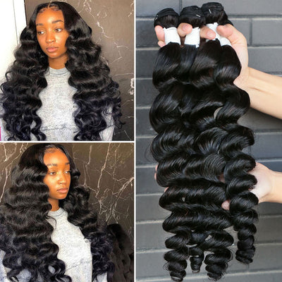 Bouncy Loose Wave Hair Bundles 8" to 40 Inches Natural Color Virgin Human Hair Weave Extensions