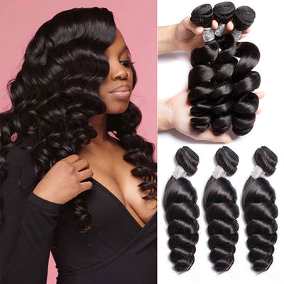 Bouncy Loose Wave Hair Bundles 8" to 40 Inches Natural Color Virgin Human Hair Weave Extensions