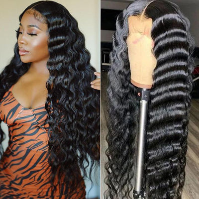 Brazilian Lace Front Wig Loose Deep Wave Virgin Human Hair 13x4 Transparent Lace Frontal Wigs