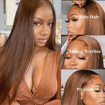 Brown Color Lace Front Wig Virgin Human Hair Straight 13x4 Lace Frontal Wigs for Women