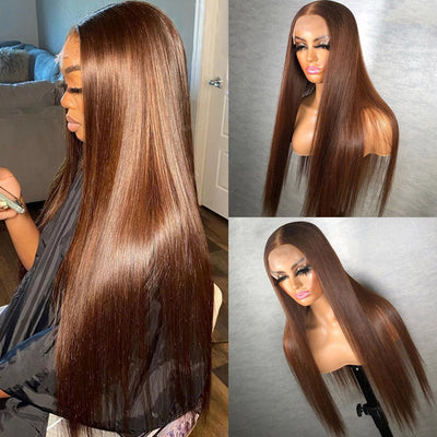Brown Color Lace Front Wig Virgin Human Hair Straight 13x4 Lace Frontal Wigs for Women