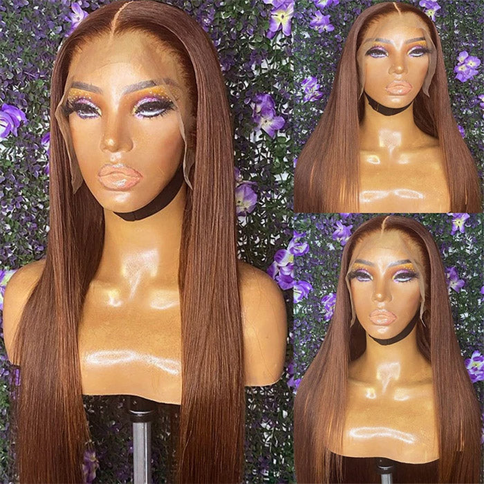Brown Color Lace Front Wig Virgin Human Hair Straight 13x4 Lace Frontal Wigs for Women