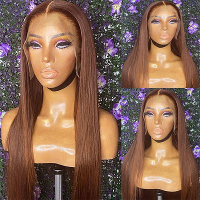 Brown Color Lace Front Wig Virgin Human Hair Straight 13x4 Lace Frontal Wigs for Women