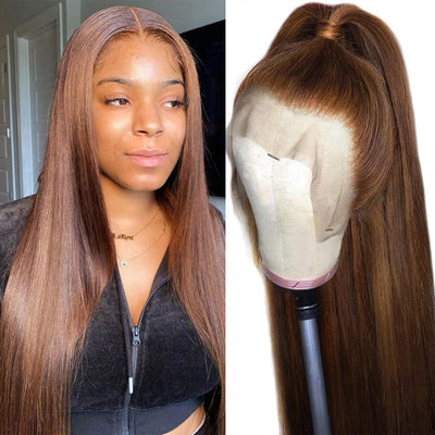 Brown Color Lace Front Wig Virgin Human Hair Straight 13x4 Lace Frontal Wigs for Women