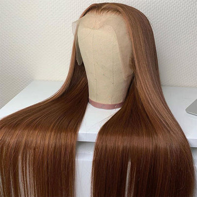 Brown Color Lace Front Wig Virgin Human Hair Straight 13x4 Lace Frontal Wigs for Women
