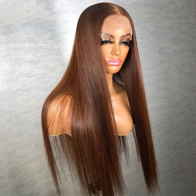 Brown Color Lace Front Wig Virgin Human Hair Straight 13x4 Lace Frontal Wigs for Women