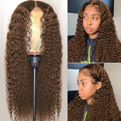 Chocolate Brown Color #4 Lace Frontal Wig Human Hair