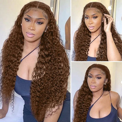 Chocolate Brown Color #4 Lace Frontal Wig Human Hair