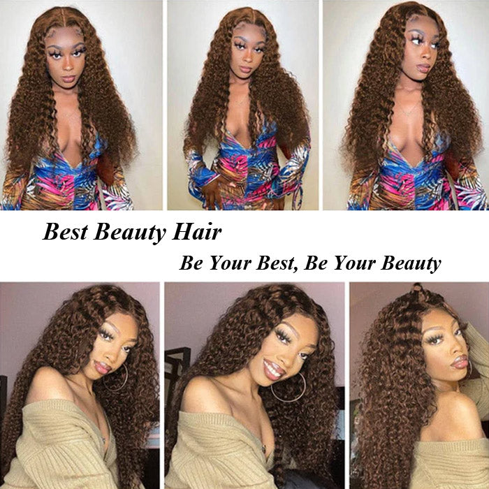 Chocolate Brown Color #4 Lace Frontal Wig Human Hair