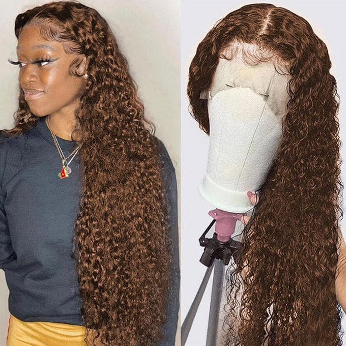 Chocolate Brown Color #4 Lace Frontal Wig Human Hair