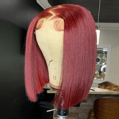 Color 99J Bob Lace Front Wig Human Hair Short 10-14" Lace Closure Wig For Women