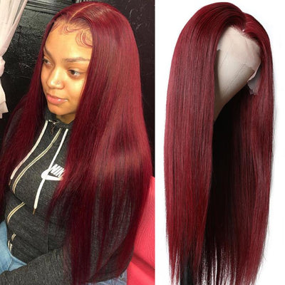 Color 99J Lace Frontal Wig Bone Straight 13x4 Lace Front Wigs with Baby Hair for Women