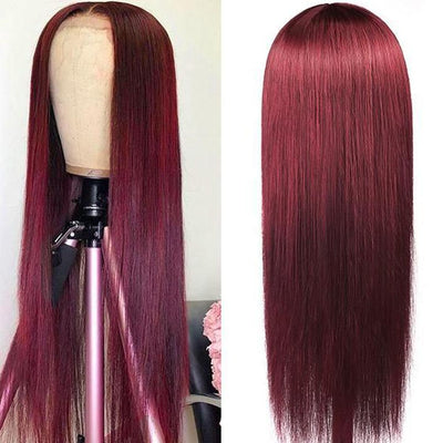 Color 99J Lace Frontal Wig Bone Straight 13x4 Lace Front Wigs with Baby Hair for Women