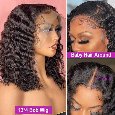 Deep Curly Bob Lace Front Wig Virgin Human Hair Short Lace Closure Wigs