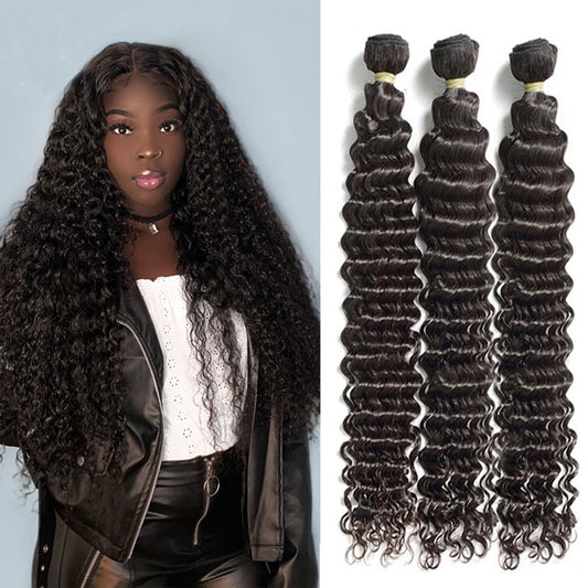 Deep Curly Hair Bundles Natural Color Best Beauty Virgin Hair Weave Extensions 1/3/4 Bundles Deals