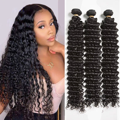 Deep Curly Hair Bundles Natural Color Best Beauty Virgin Hair Weave Extensions 1/3/4 Bundles Deals