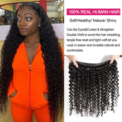 Deep Curly Hair Bundles Natural Color Best Beauty Virgin Hair Weave Extensions 1/3/4 Bundles Deals