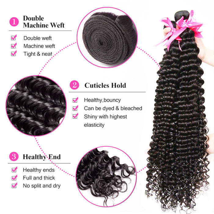 Deep Wave Hair Weave with Closure Transparent Lace Best Beauty Virgin Human Hair Bundles