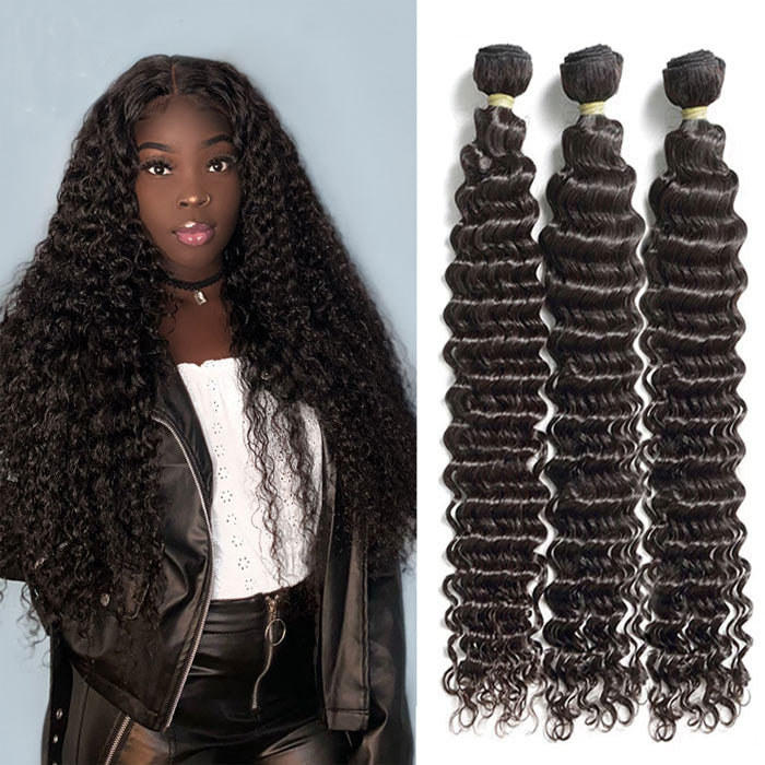 Deep Wave Hair Weave with Closure Transparent Lace Best Beauty Virgin Human Hair Bundles