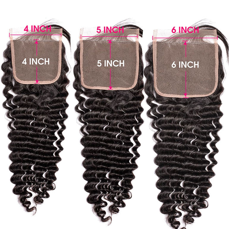 Deep Wave Transparent Lace Closure 12"-22" Virgin Human Hair 4x4 5x5 6x6 Closure Pre Plucked