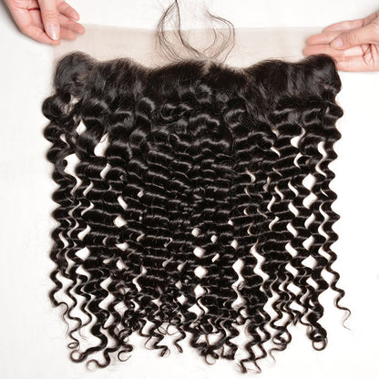Deep Wave Virgin Human Hair 13x4 Ear By Ear Transparent Lace Frontal