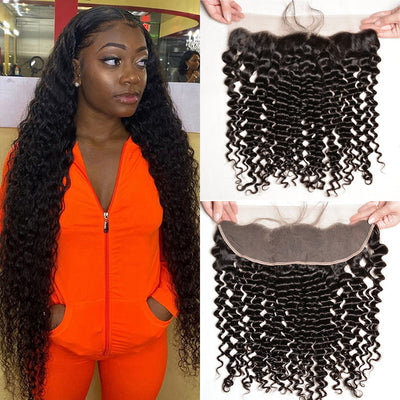 Deep Wave Virgin Human Hair 13x4 Ear By Ear Transparent Lace Frontal