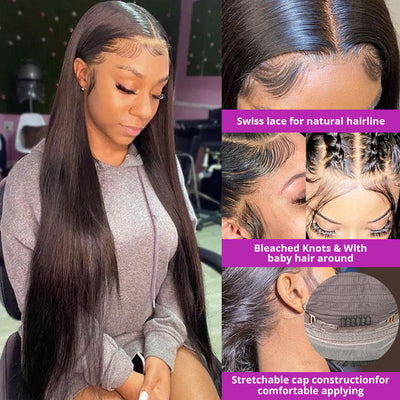 HD Lace Front Wig Human Hair Bone Straight Virgin Hair 13x4 Lace Frontal Wigs