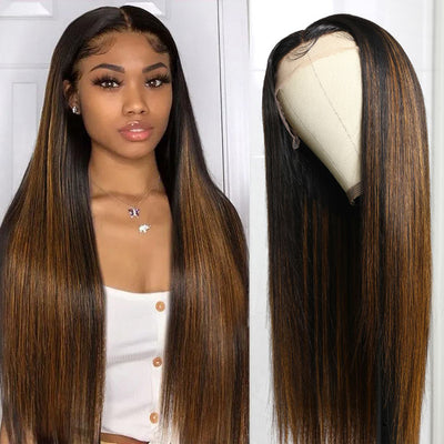 Highlight Brown Color Lace Front Wig Virgin Human Hair Ombre Balayage Lace Frontal Wigs